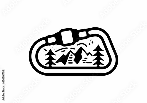 Line art style of carabiner and mountain illustration