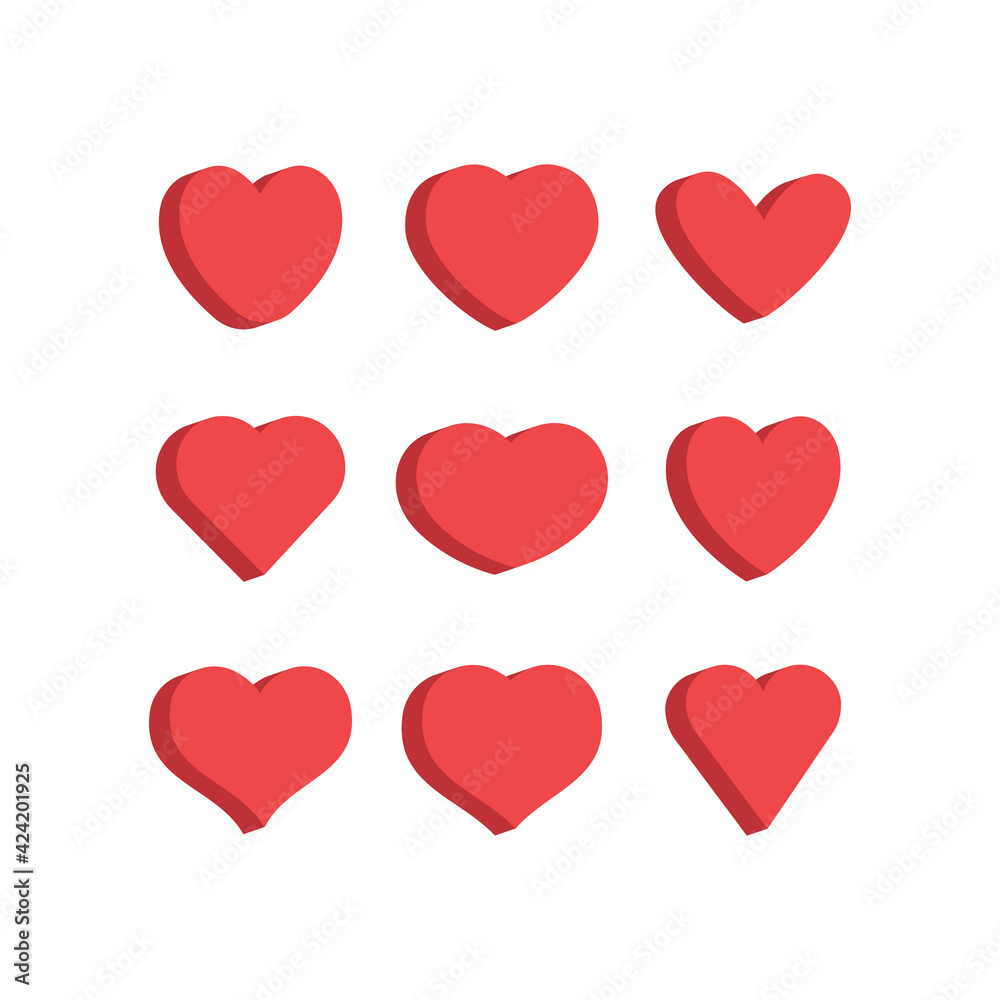Heart flat 3d icon collection. Red hearts vector isometric illustrations. Heart flat 3d icon collection. Red hearts vector isometric illustrations.