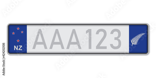 Car number plate . Vehicle registration license of New Zealand.