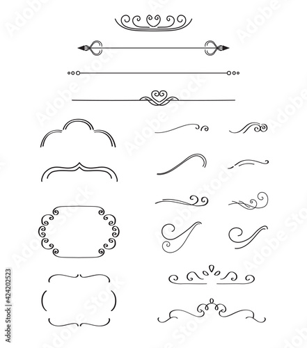 stylized decorative vintage borders and frames, text, paragraph, chapter dividers single line art black