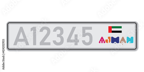 Car number plate Ajman. Vehicle registration license of United Arab Emirates.