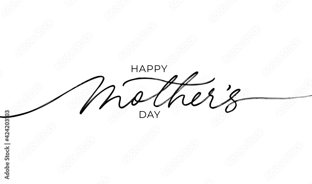 Happy Mother's Day elegant lettering with swooshes. Calligraphy vector text in linear style. Modern line calligraphy isolated on white background. Black ink illustration. Holiday lettering. Happy Mother's Day elegant lettering with swooshes. Calligraphy vector text in linear style. Modern line calligraphy isolated on white background. Black ink illustration. Holiday lettering.
