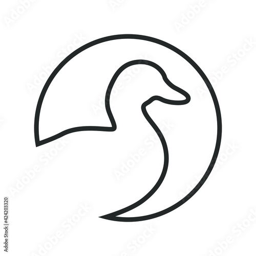 Duck graphic icon. Duck sign in the circle isolated white background. Logo bird. Vector illustration