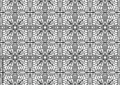 tile with linear ornaments and flowers in folk style for coloring on a white background, vector, seamless tiles
