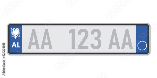 Car number plate. Vehicle registration license of Albania