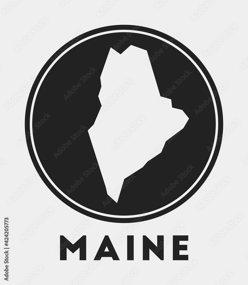 Vetor de Maine icon. Round logo with us state map and title. Stylish