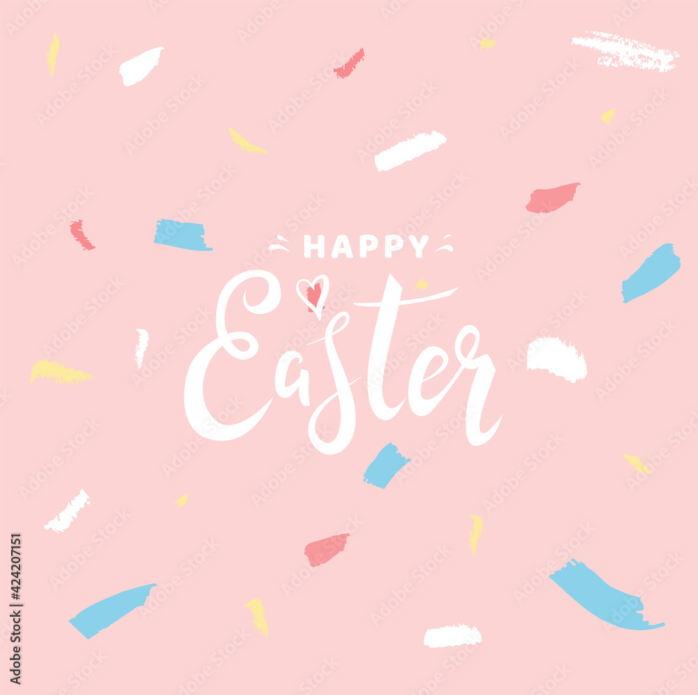 Happy Easter cute greeting card design with modern abstract pink background and handwritten lettering. - Vector Happy Easter cute greeting card design with modern abstract pink background and handwritten lettering. - Vector