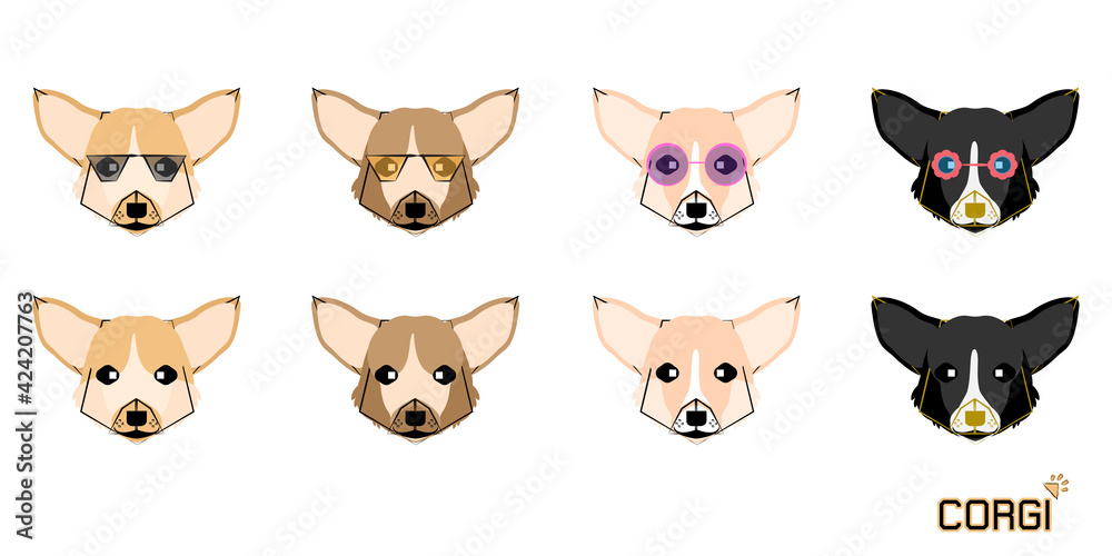 Fototapeta premium Set of cute cartoon dog with a Corgi, Vector illustration dog set. 