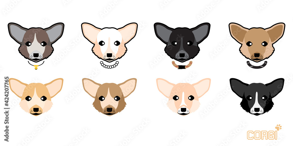 Set of cute cartoon dog with a Corgi, Vector illustration dog set. Set of cute cartoon dog with a Corgi, Vector illustration dog set.