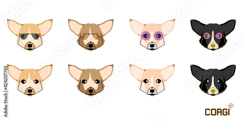 Set of cute cartoon dog with a Corgi, Vector illustration dog set. 