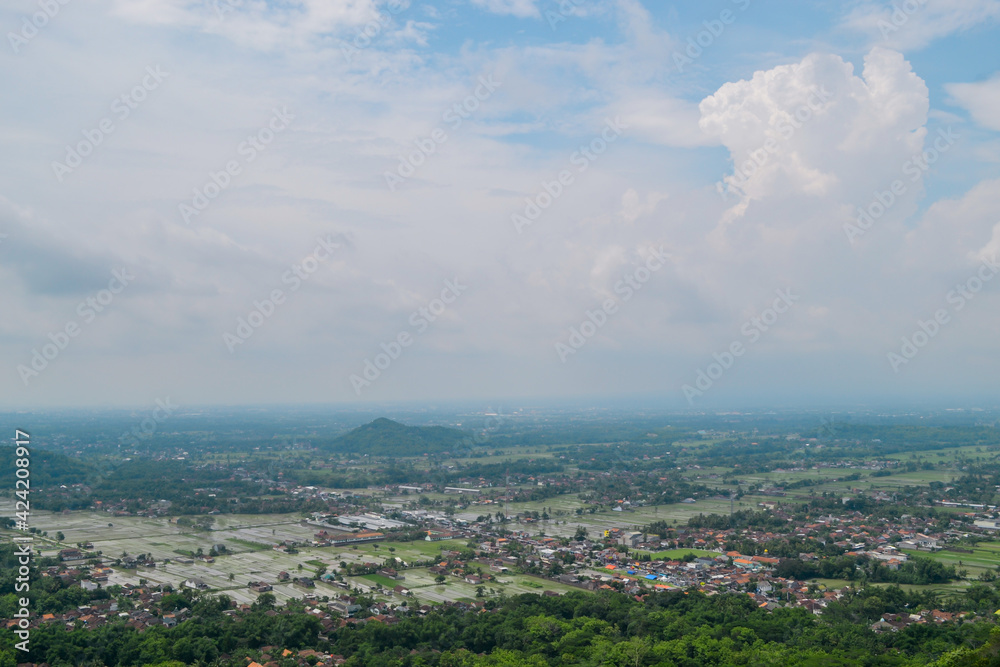 Panorama of the city, aerial view from Bukit Bintang, Gunung Kidul Regency, Yogyakarta, Indonesia.