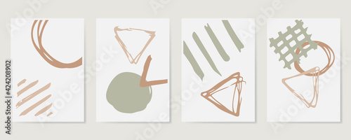 Contemporary Hand drawn Vector illustrations. Various Leaves and Flowers, abstract shapes. Ink painting style. Continuous line, minimalistic elegant concept. Vector illustration