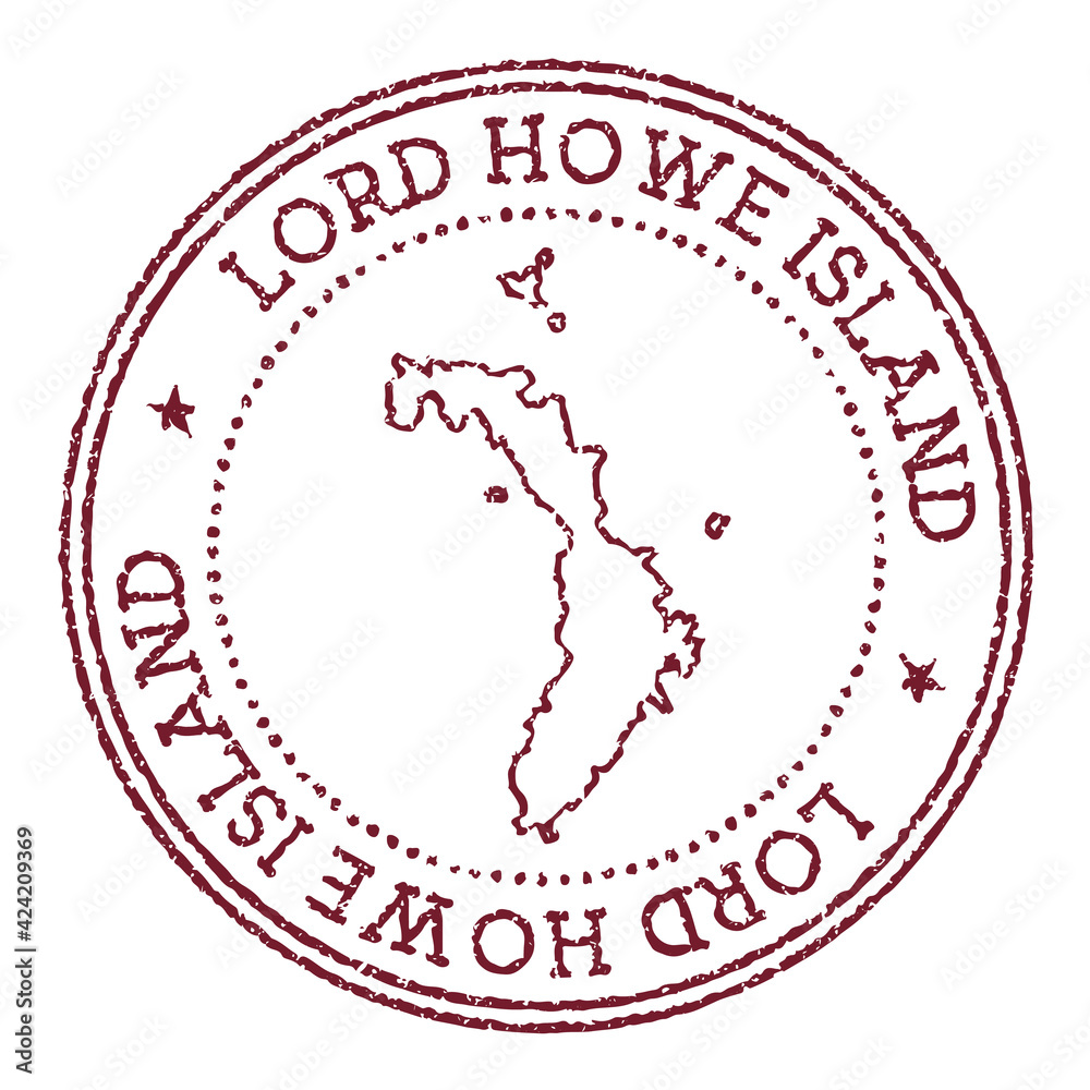 Lord Howe Island round rubber stamp with island map. Vintage red passport stamp with circular text and stars, vector illustration. Lord Howe Island round rubber stamp with island map. Vintage red passport stamp with circular text and stars, vector illustration.
