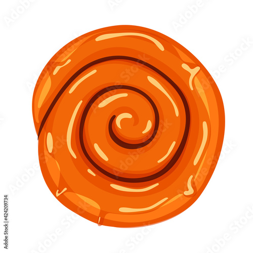 bun with cinnamon and chocolate. bakery product. vector illustration in cartoon style.