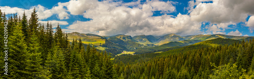 Fototapeta Naklejka Na Ścianę i Meble -  Outstanding view of Ialomita Valley, Padina Pestera Resort, Bucegi Mountains, Dambovita County, Romania