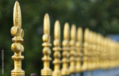 Golden spikes fence with blurred background