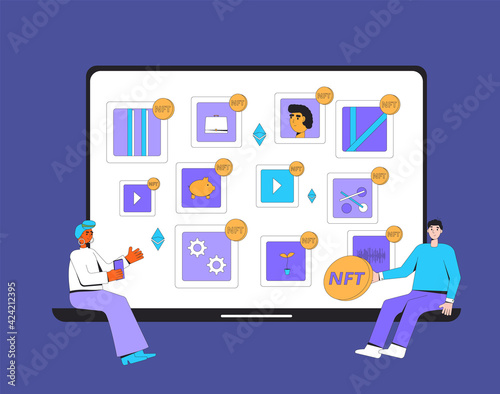NFT. Non Fungible Token. Vector color illustration.