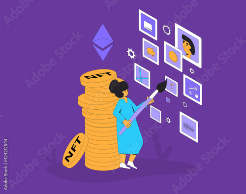 NFT. Non Fungible Token. Vector color illustration.