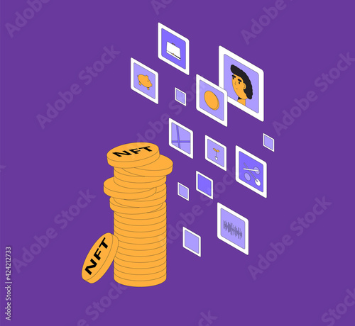 NFT. Non Fungible Token. Vector color illustration.