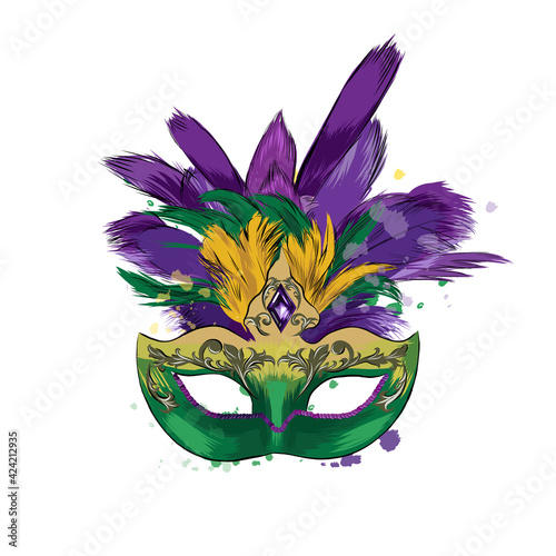 Carnival venetian mask from a splash of watercolor, colored drawing, realistic. Vector illustration of paints