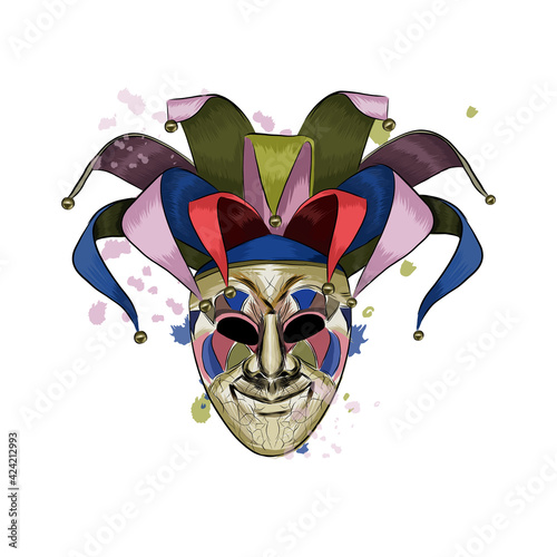 Carnival venetian mask from a splash of watercolor, colored drawing, realistic. Vector illustration of paints