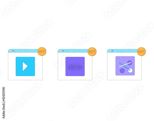 NFT. Non Fungible Token. Vector color illustration.