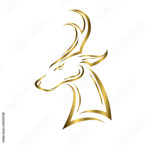 Gold line art of barking deer head. Good use for symbol, mascot, icon, avatar, tattoo, T Shirt design, logo or any design you want.