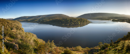 Panoramic of several shots of a meander of the Tietar river in the Monfrague National Park