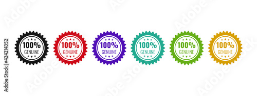 100% genuine logo or icon illustration template with stars in shield shape badge. Get used to Security, Certified, Guarantee, Warranty, Assurance, etc. Vector illustration design template.