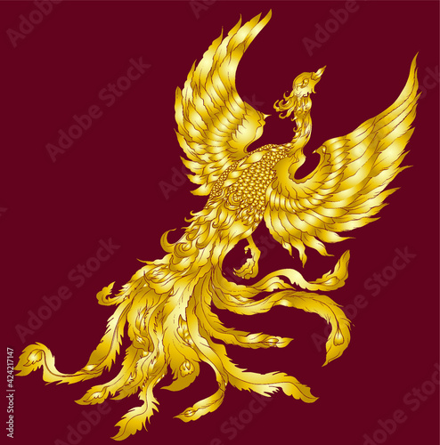 hand drawn Chinese peacock tattoo.Asian Phoenix fire bird tattoo design.Colorful Phoenix fire bird colouring book illustration.Hand drawn Japanese tattoo style.