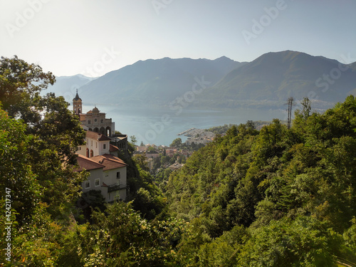 View to Madonna del Sasso and Locarno harbor  Ticino