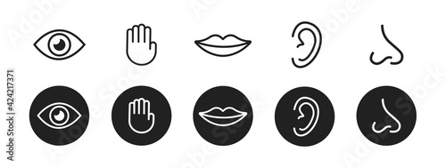 Five senses vector icons set. vision, hearing, touch, taste, smell photo