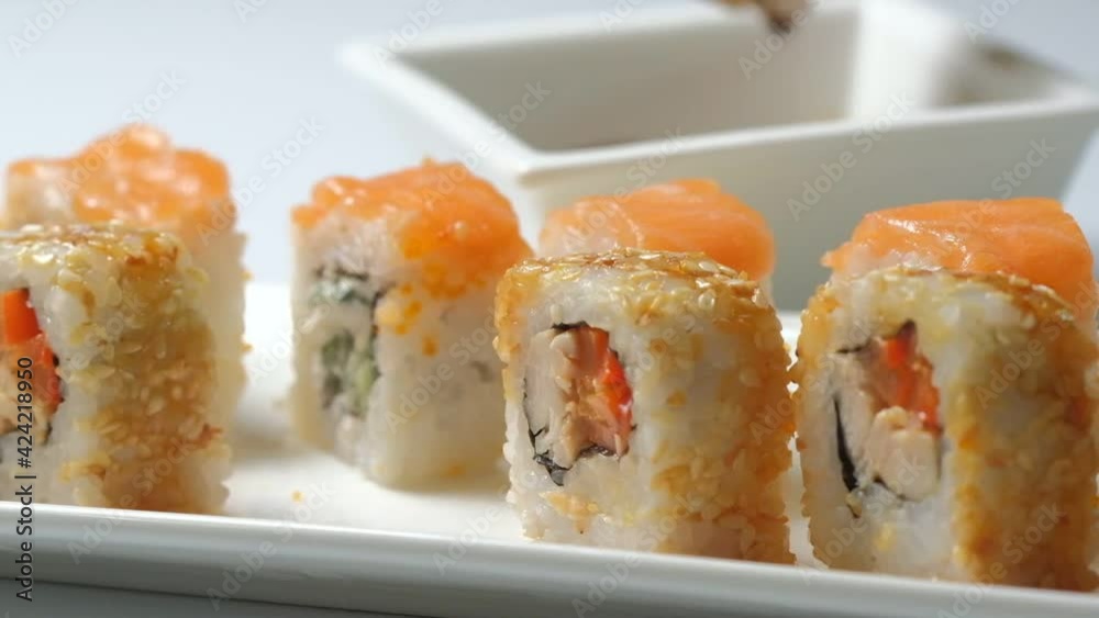 Sushi roll set on white background. Sushi Japanese food in restaurant. white cuisine. Sushi roll set on white background. Sushi Japanese food in restaurant. white cuisine.