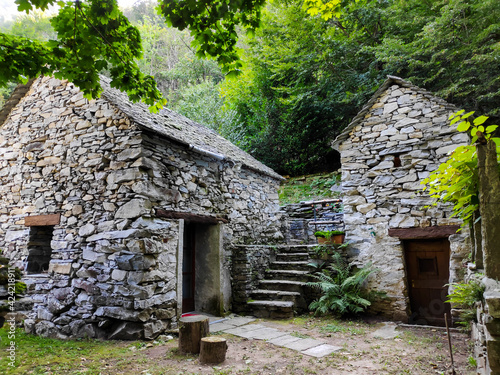 Group of houses in Dunzio, Vallemaggia, Switzerland photo