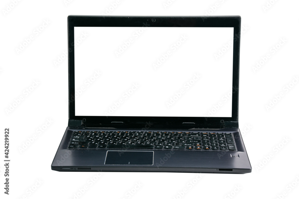 Mock up on laptop screen on white background, copy space, isolate Mock up on laptop screen on white background, copy space, isolate