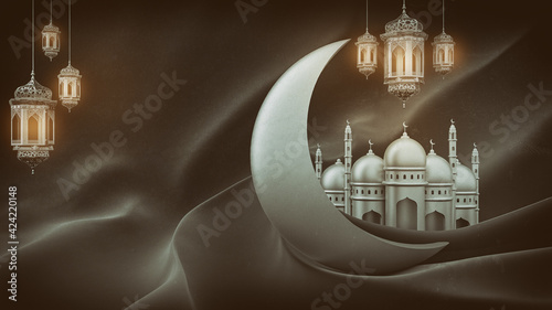 Background for Ramadan Kareem Islamic celebration day or eid al fitr adha, red, gold, - 3D rendering
