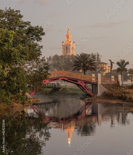 Canvas Print bridge over the river tower hotel coral gables florida