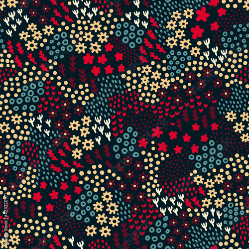 Tiny flowers seamless pattern. Colorful spring print for dresses. Vector illustration.