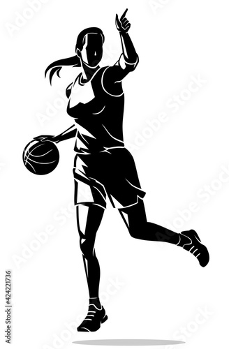 Women's Basketball, Dribbling Shadowed Illustration