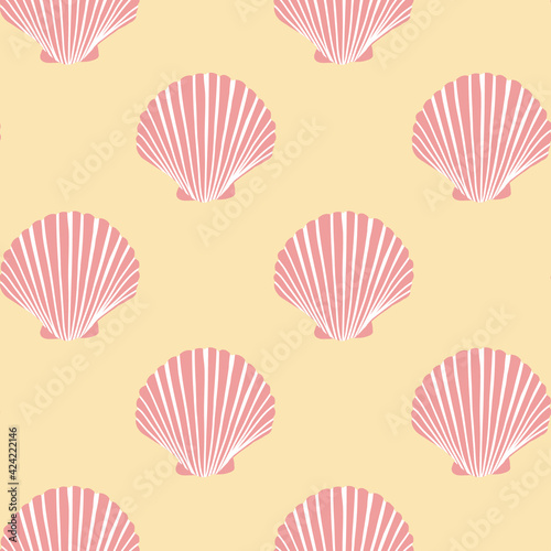 Summer Scallop Seashells Seamless Pattern Pink and Yellow