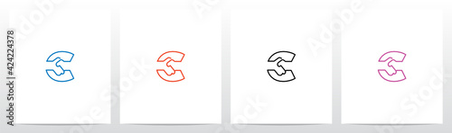 Handshake Outline On Letter Logo Design C