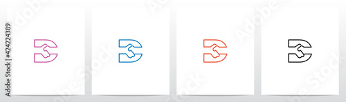 Handshake Outline On Letter Logo Design D