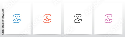 Handshake Outline On Letter Logo Design S