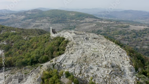 Aerial view o thef Ancient Thracian city of Perperikon in the Eastern Rhodopes, Bulgaria. Panoramic aerial view photo