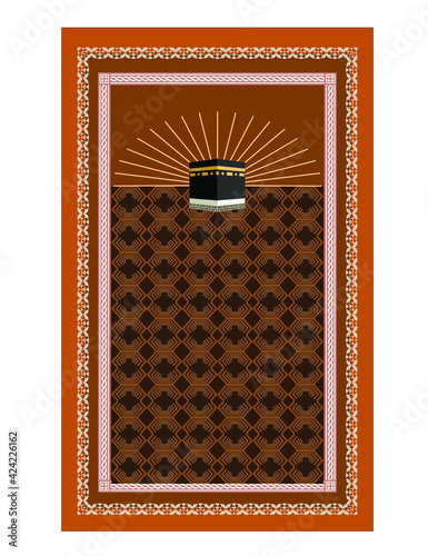Vector design of muslim prayer rug with decorative elements. İslamic textile. 