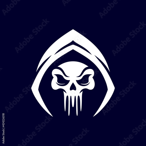 Skull in hood logo design, vector illustration