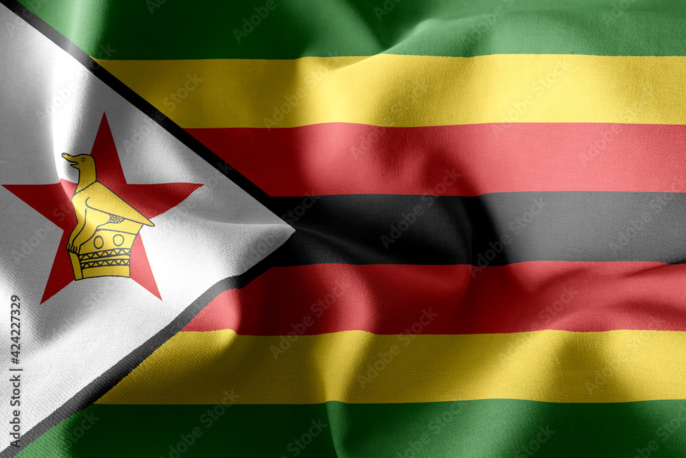 Obraz premium 3d realistic waving silk flag of Zimbabwe