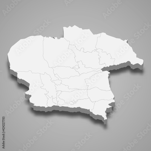 3d isometric map of Almaty oblast is a region of Kazakhstan