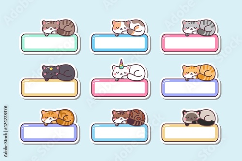 Cute Kawaii Cat Sleeping Label Name Tag