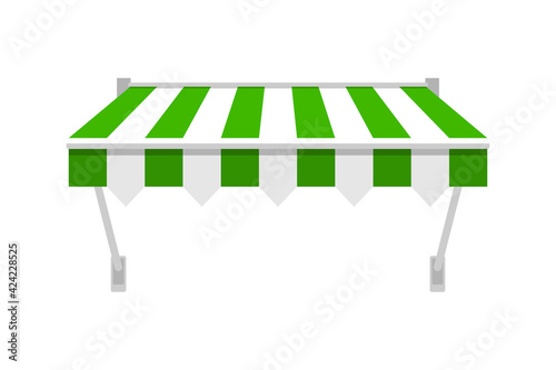 Shop awning tents for window. Outdoor market canopy, vintage store roof. Vector illustration